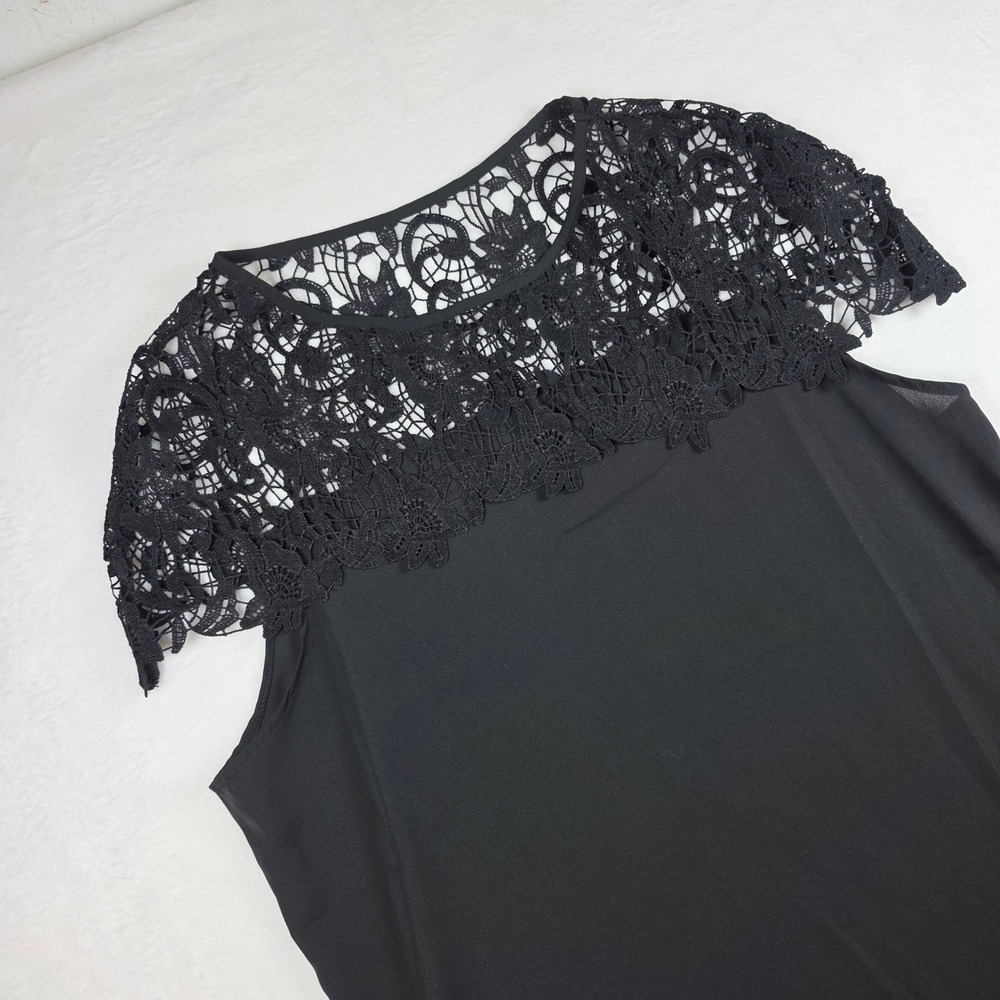 Made With Love Black Lace Yoke Sleeveless Shift Dress XL New